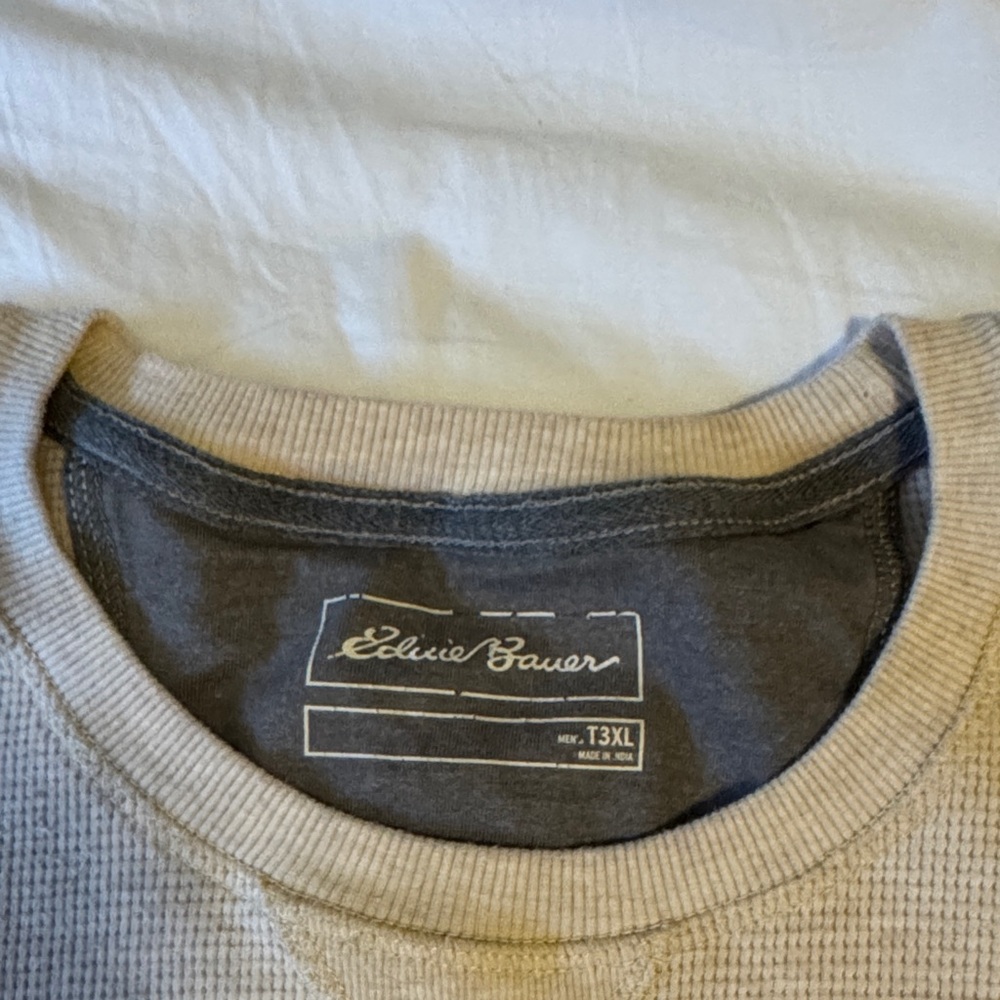 Eddie Bauer Men’s Cream Waffle Knit Crewneck Sweater